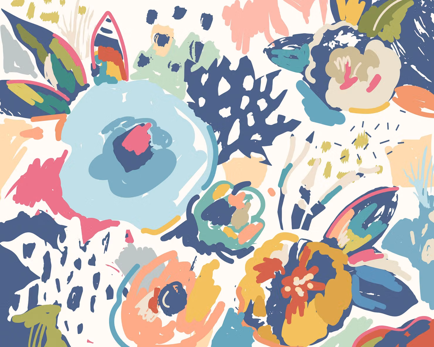 Origin Murals Abstract Floral Wall Mural in Blue and Multicolour, W: 350 cm, H: 280 cm – 3