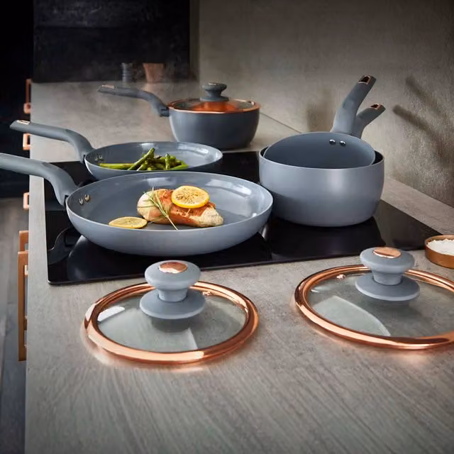 Tower 5 Piece Ceramic and Aluminium Cookware Set in Grey, Black and Gold