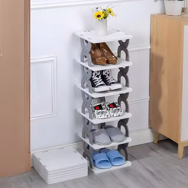 Livingandhome 6-Tier Foldable Plastic Shoe Rack in Grey