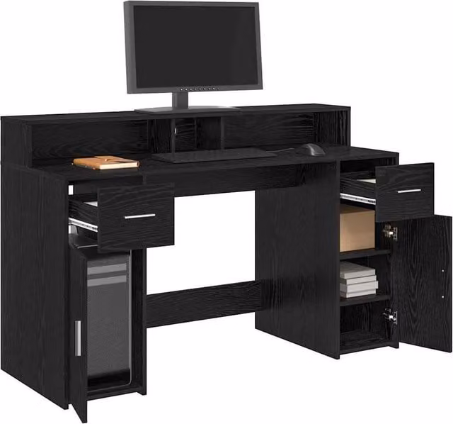 Berkfield Home Modern Writing Desk in Black Oak, W/D/H: 140 x 55 x 91 cm – 1