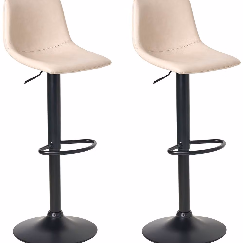 Wyld and Coco Set of 2 Light Beige Faux Leather Swivel Bar Stools with Black Gas Lift – 2