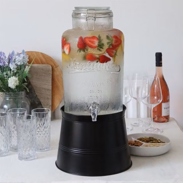 Rink Drink Glass Drinks Dispenser with Tap and Bucket Stand, 8.7 l, Black and Transparent