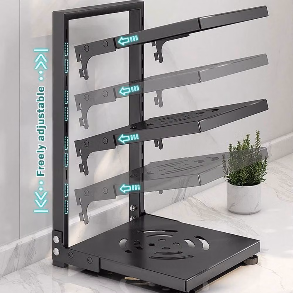Kelvenix 5 Tier Adjustable Freestanding Metal Pan Organiser in Black W/D/H: 53.0 x 26.0 x 23.0 cm – 2