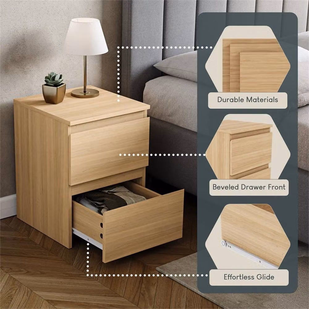 FORGEVIO Scandinavian Style 2 Drawer Bedroom Sideboard Cabinet in Natural Brown and Beige – 3