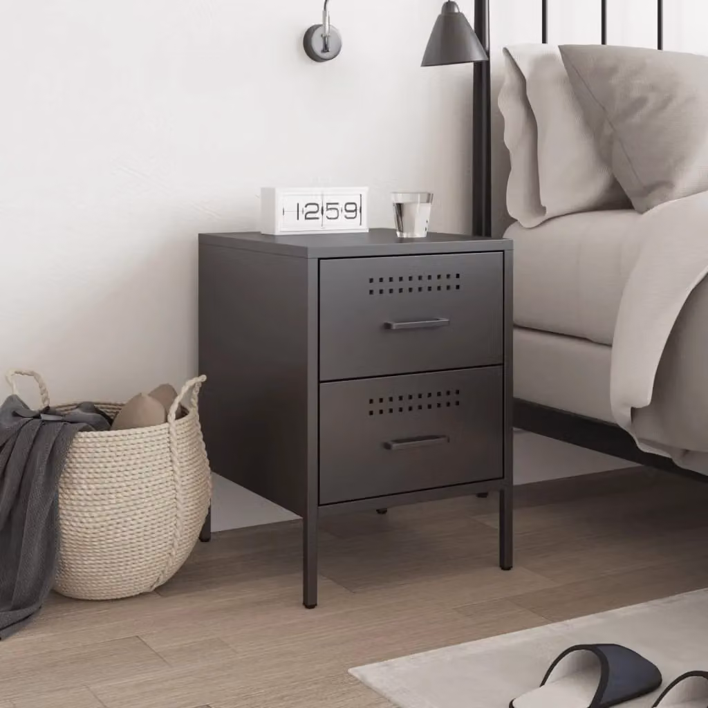 Berkfield Home Industrial Bedside Cabinet in Black Metal, W/D/H: 36 x 39 x 50.5 cm – 3