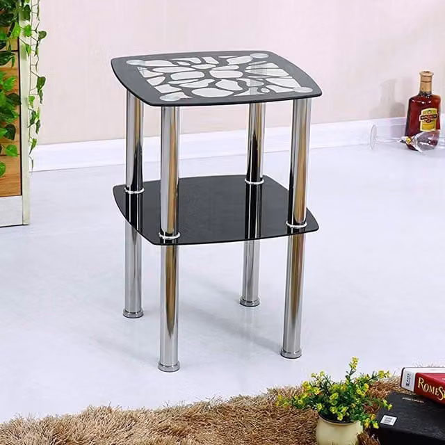 Modernique Valore Black Glass Side Table with Nested Tops