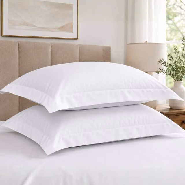 Pamposh Pair of White 1000 Thread Count Cotton Mako Satin Oxford Pillowcases