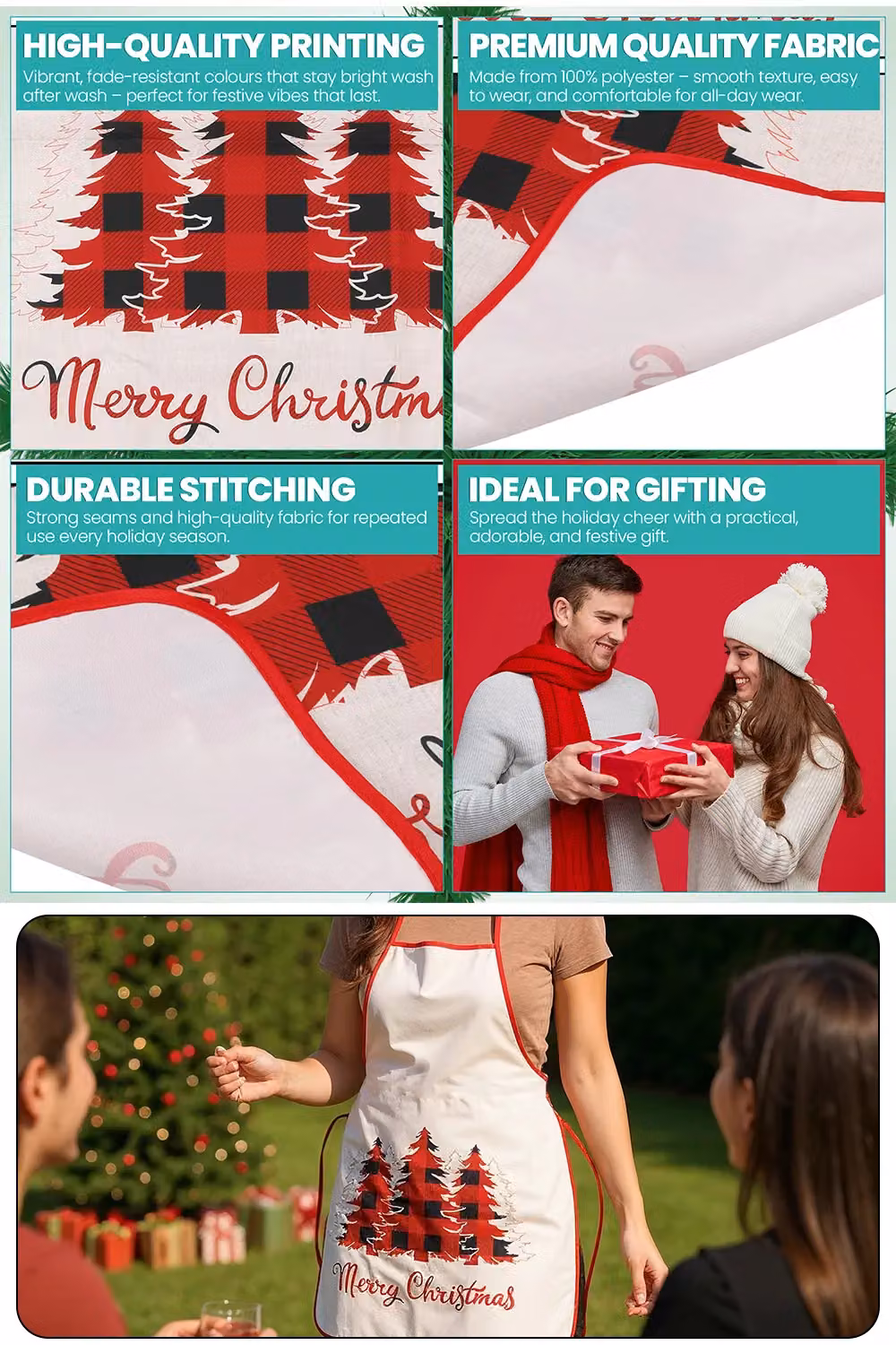 Neel Blue Merry Christmas Theme Apron, W 60 cm x H 70 cm – 2