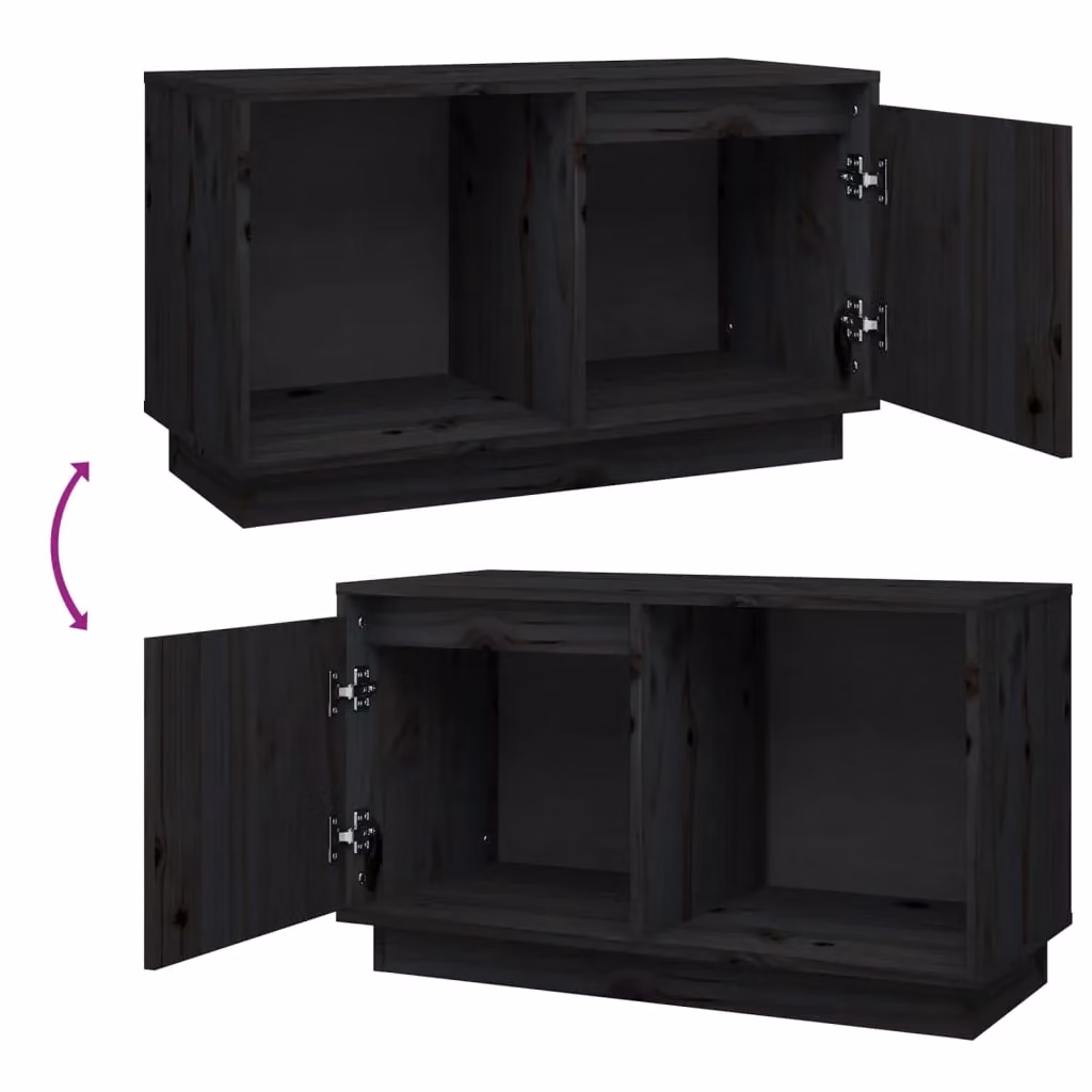 Berkfield Home Black Rustic Solid Wood Pine TV Cabinet W/D/H: 74 x 35 x 44 cm – 3