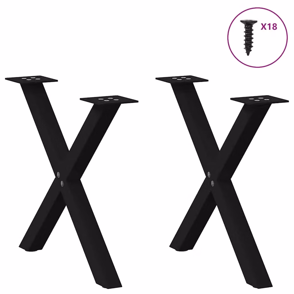 Berkfield Home X-Shaped Steel Coffee Table Legs, 2 Pieces, Black Matt, W/D/H: 38 x 42.5 x 43 cm – 2