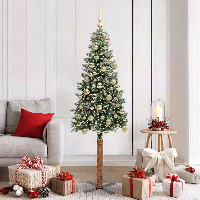 Berkfield Home Slim Christmas Tree with 300 LEDs in Green and White, Height: 180 cm
