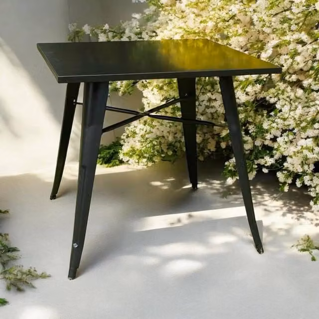 EONLION Black Metal Industrial Breakfast Bistro Cafe Dining Table, W: 80 cm, D: 80 cm, H: 76 cm – 1