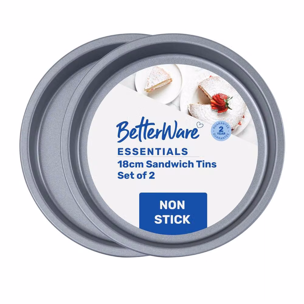 Betterware Essentials Non-Stick Carbon Steel Sandwich and Cake Tins, Silver, 2 x 18 cm – 5