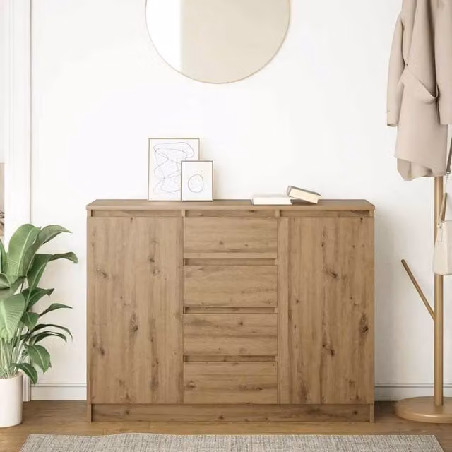 Berkfield Home Artisan Oak Sideboard with Drawers in Brown, W/D/H: 100.5 x 35 x 76 cm