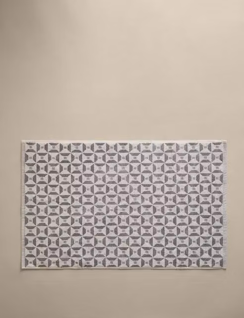 M&S Pure Cotton Geometric Tile Bath Mat in White
