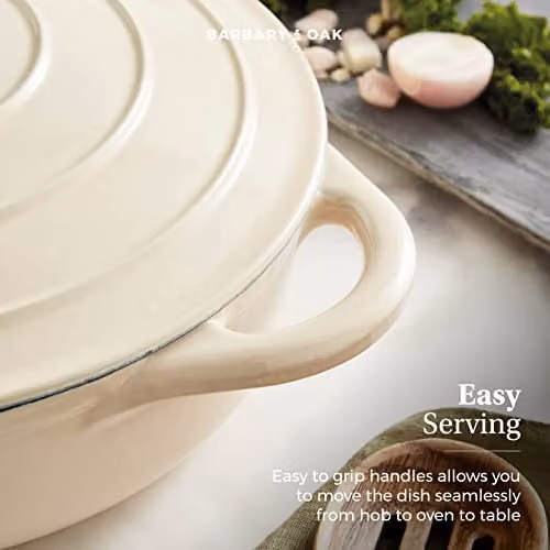 Tower Enamelled Cast Iron Shallow Casserole Pan, Cream – 6