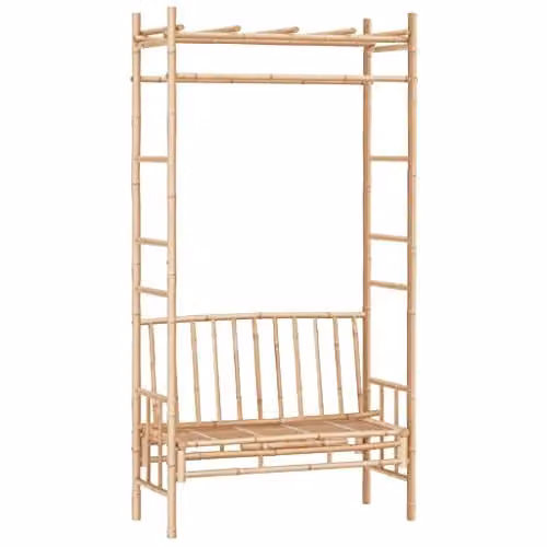 vidaXL Bamboo Garden Bench with Pergola, Brown, W/D/H: 116 x 52 x 220 cm – 1
