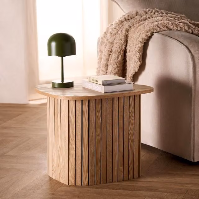 OHS Madison Ribbed Round Side Table in Light Oak