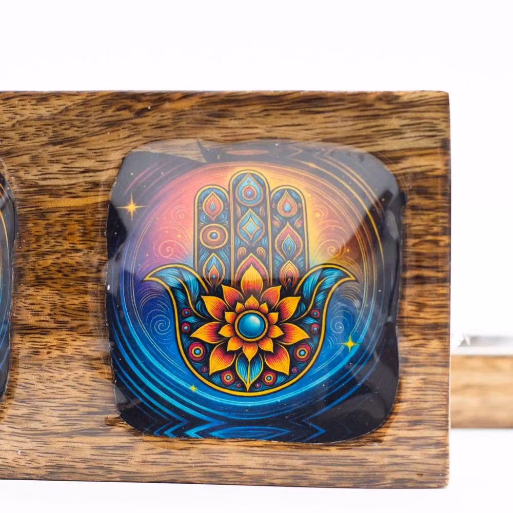 Serenityy Enamelled Mango Wood Tray Set with Hamsa Design in Multicolour – 2
