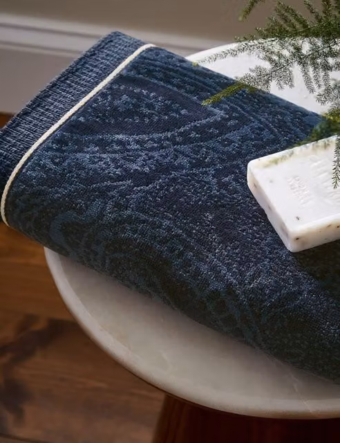 Bedeck of Belfast Freya Paisley Pure Cotton Fluffy Towel in Blue