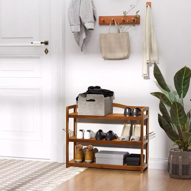 HOMCOM 3-Tier Acacia Wood Shoe Storage Organiser in Brown