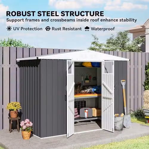 Outsunny Metal Garden Storage Shed in Dark Grey with Double Doors, Window and Lock, W/D/H: 246 x 117 x 161 cm – 5