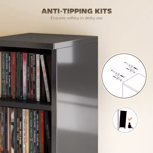 HOMCOM Set of 2 Black Glossy CD and DVD Storage Units with Adjustable Shelves – 6