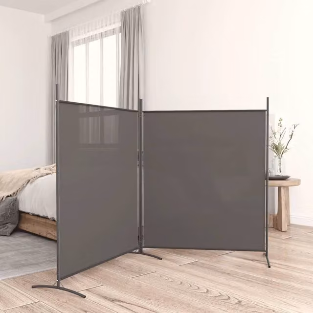 Berkfield Home 2-Panel Anthracite Room Divider with Black Fabric, W: 348 cm, H: 180 cm