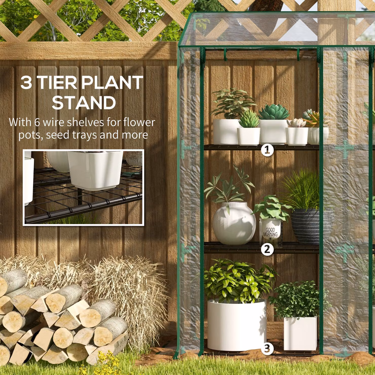 Outsunny 3 Tier 6 Wire Shelves Reinforced Mini Greenhouse in Clear – 3