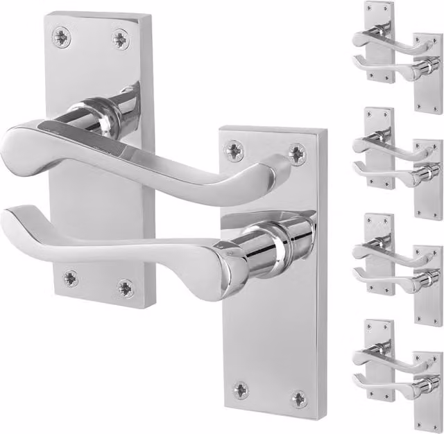 AFIT Chrome Scroll Victorian Internal Door Handles with Backplate, 5 Pairs, Silver, W/H: 15.0 x 15.0 cm – 1