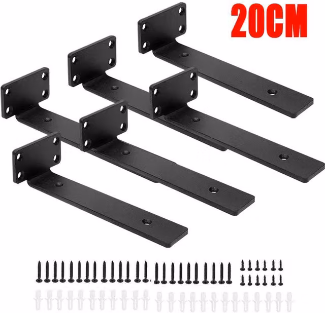 Havendro 6-Piece Black Cast Iron Floating Shelf Brackets, 20 cm – 1
