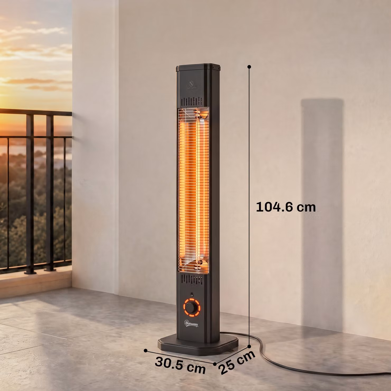 Outsunny 2000 W Electric Infrared Patio Heater with Cover, Black, Free Standing or Wall Mounted IP65 Outdoor Garden Heater – 3