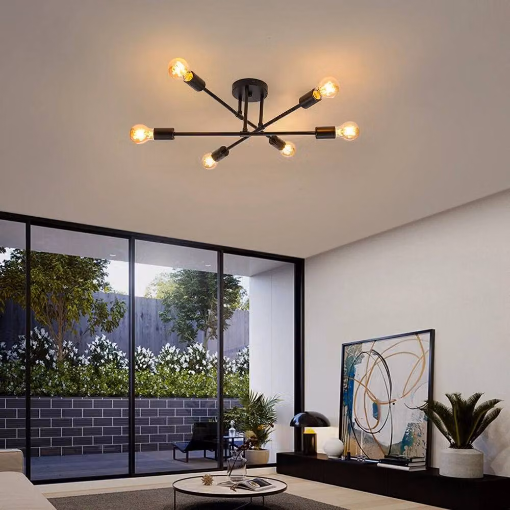 SPETLEK Modern Sputnik Black Metal Ceiling Chandelier with Transparent Globe Bulbs – 4