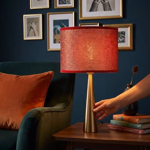 Happy Homewares Modern Red Glitter Fabric Cylinder Lamp Shade, Diameter: 25 cm – 3