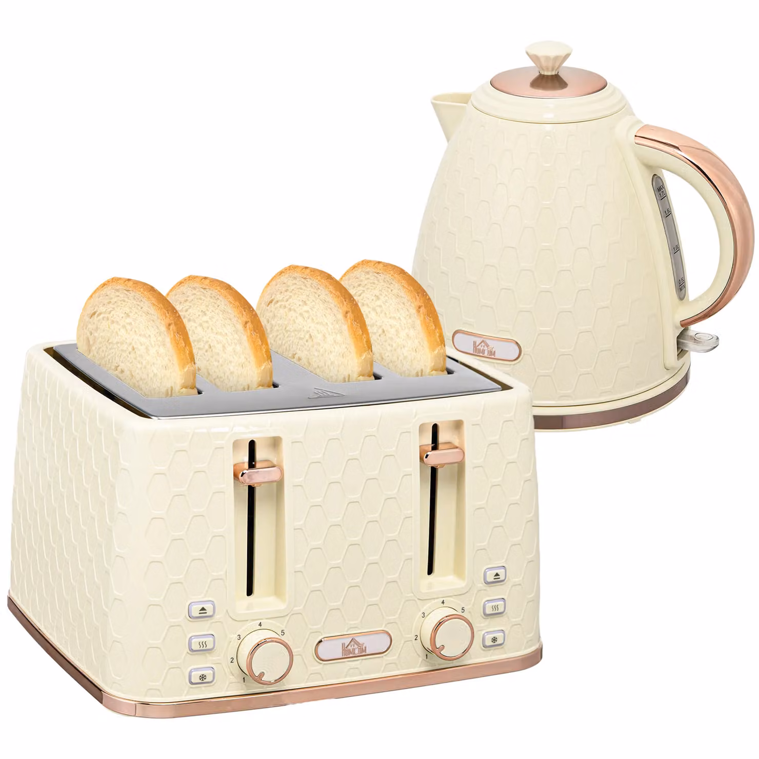 HOMCOM Kettle and Toaster Set with Defrost, Reheat and Crumb Tray, Beige, 1.7 l – 2