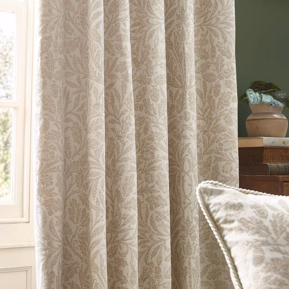 Morris & Co Acorn Tonal Matt Jacquard Pencil Pleat Curtains in Ivory, Width: 229 cm, Drop: 229 cm – 5