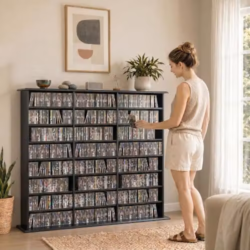HOMCOM Black Media Storage Unit with 24 Compartments and Adjustable Shelves – 7