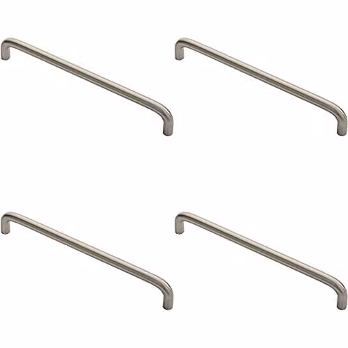 Loops 4 Pack Round D-Bar Cabinet Pull Handles in Brushed Silver, W: 202 mm, D: 10 mm, Fixing Centres: 192 mm