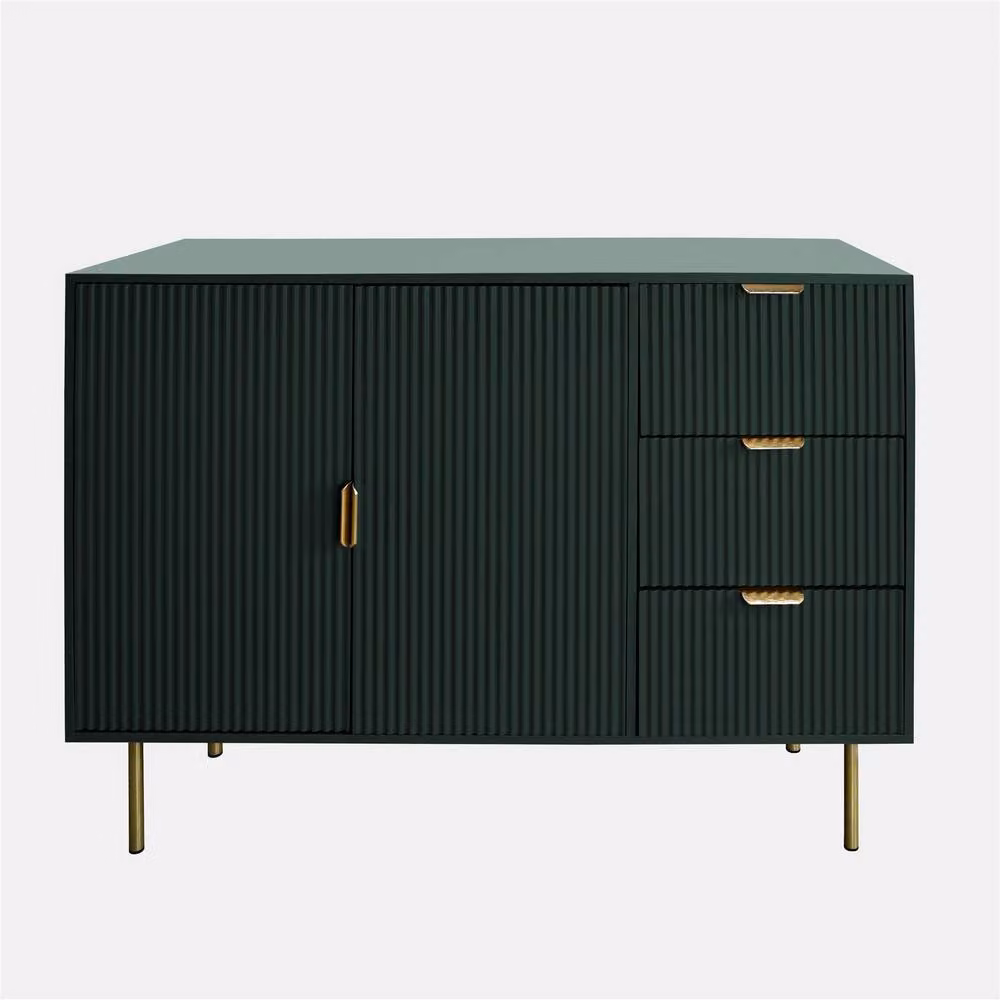 OHS Modern Ribbed Sideboard Cabinet with Drawers and Shelves in Matt Dark Green – 3