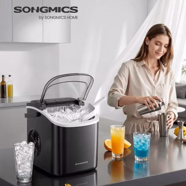 SONGMICS Portable 6 Minute Self Cleaning Ice Maker in Black