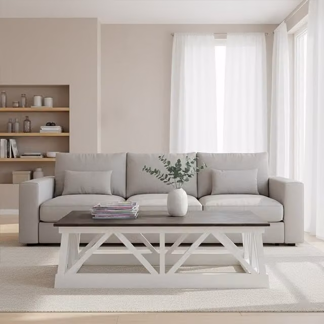 Orsina Modern Rectangular Coffee Table with Natural Stone Top and Alder Wood Base in White and Black, W/D/H: 150 x 60 x 45 cm – 1