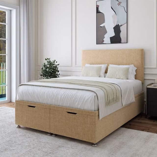 Bedmaster Linen Ottoman Divan Base and Plain Headboard in Sand/Beige, W/D/H: 120 x 200 cm