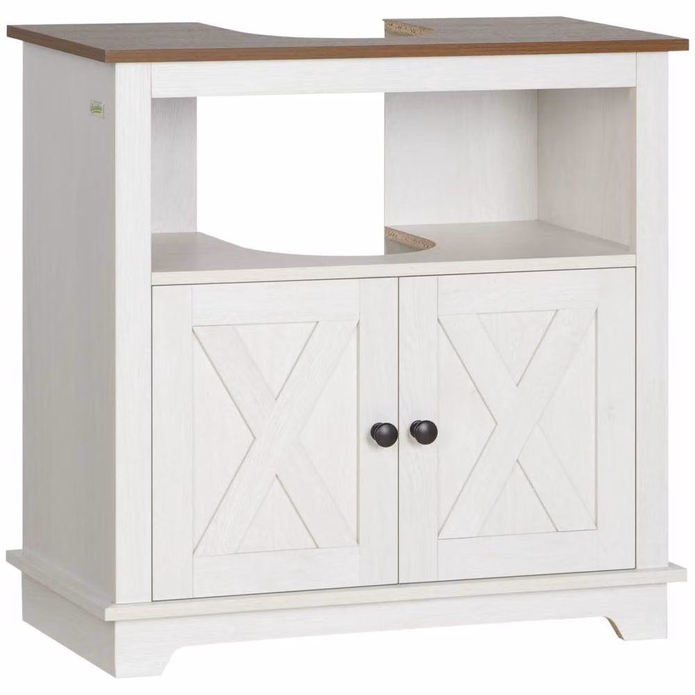 Wyld Haus Venole Under Sink Bathroom Vanity Cabinet in White and Brown with Hinged Doors and Internal Shelves, W/D/H: 60 x 30 x 52 cm – 2