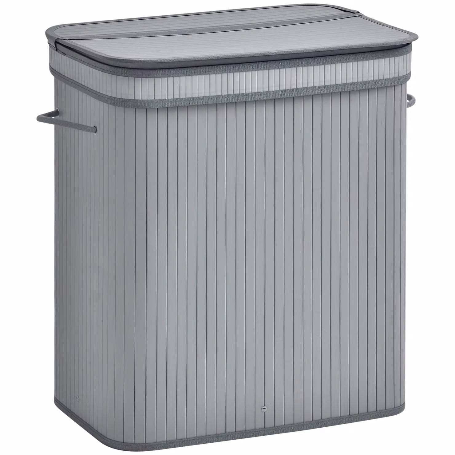 HOMCOM Bamboo Wooden Laundry Basket with Lid, Removable Lining and Handles, Grey, W/D/H: 32 x 32 x 70 cm – 2