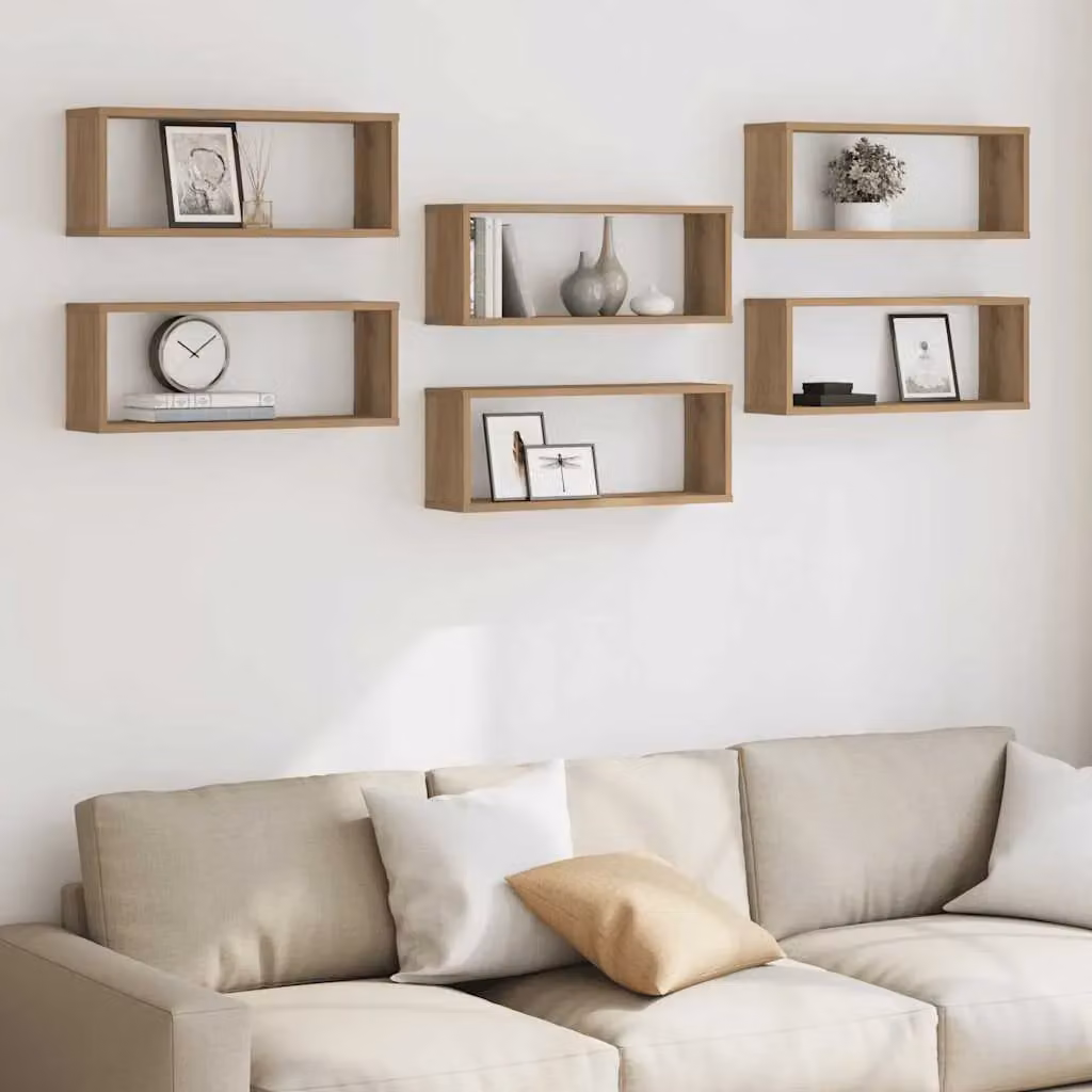 Berkfield Home Artisan Oak Wall Cube Shelves, 6 Piece Set in Brown, W: 60 cm, D: 23 cm, H: 15 cm – 3