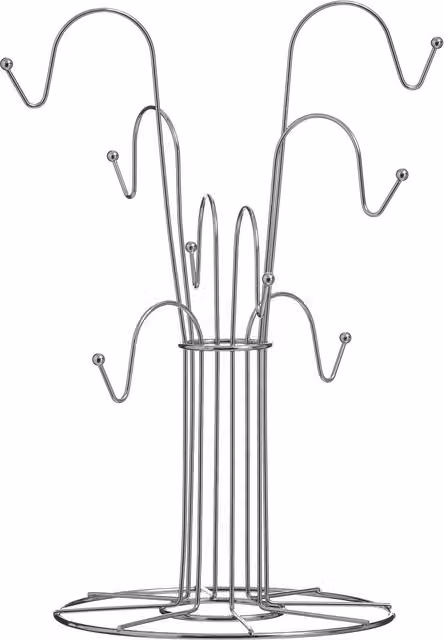 Orsina Chrome 8 Cup Mug Tree, Silver Metal Wire Stand