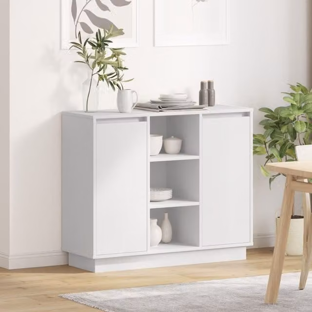 Berkfield Home Modern White Sideboard with Integrated LED Lighting, W/D/H: 90 x 32 x 75 cm