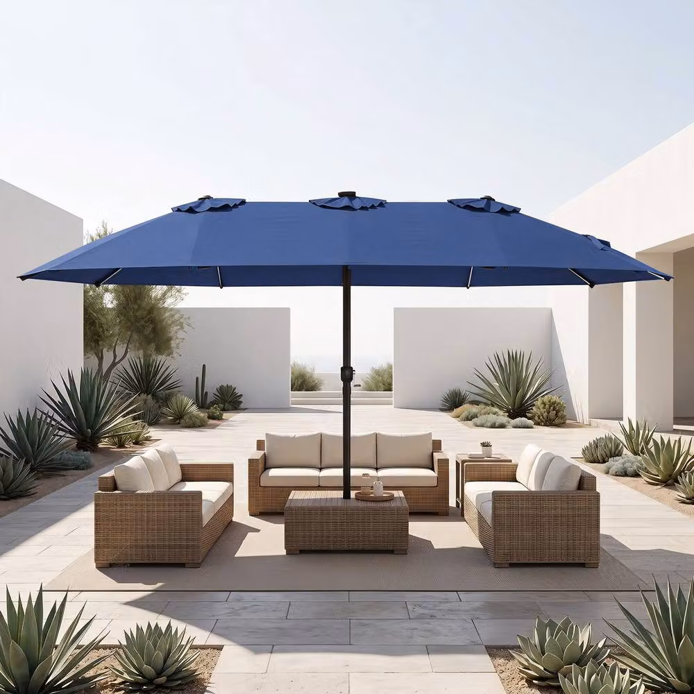 Gymax Blue Double-Sided Large Rectangular Market Parasol Umbrella, W: 457.2 cm x D: 254.0 cm – 4