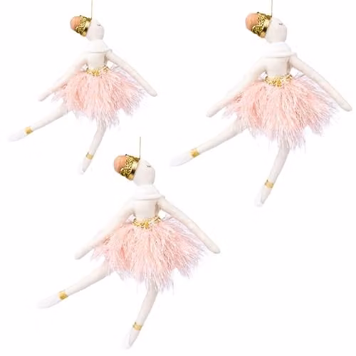 Shatchi 3-Piece Pink Ballerina Doll Hanging Christmas Tree Pendants, H 20 cm x W 14 cm – 1
