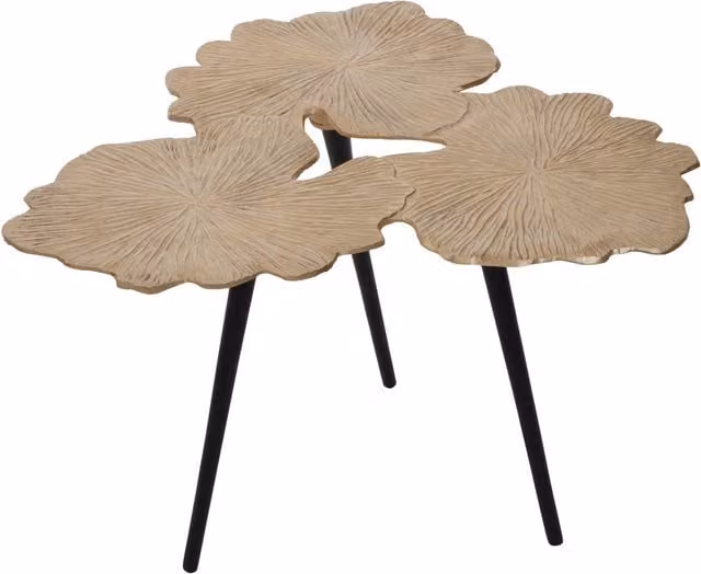 Orsina Round Gold and Black Metal Side Table with Gingko Leaf Design – 1